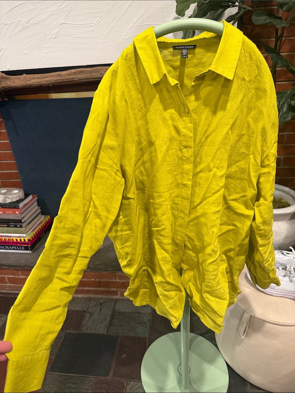 Eileen Fisher Bright green Yellow Linen Button-Down Shirt